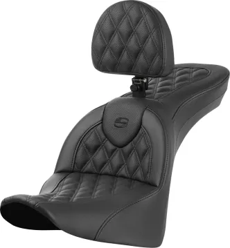 Saddlemen Standard Reach Roadsofa Lattice Stitched Seat With Drivers Backrest For Harley Davidson 2018-2024 Softail Deluxe FLDE, Heritage FLHC/S & FLSL Slim Models (818-33-182BR)
