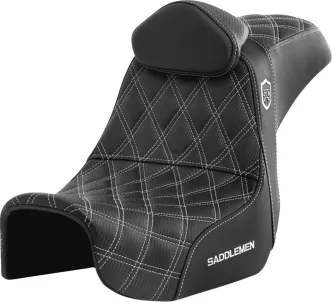 Saddlemen Pro Series SDC Performance Grip Seat With Driver Backrest And White Stitching For Harley Davidson 2006-2017 Dyna Models (SC80604WHIRT)