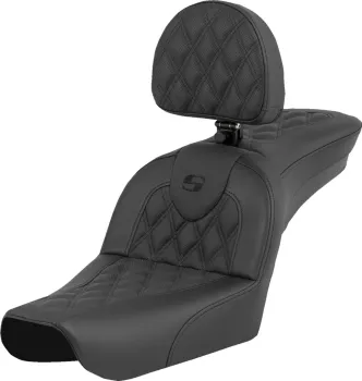Saddlemen Roadsofa Lattice Stitched Seat With Drivers Backrest For Harley Davidson 2004-2005 FXDWG Dyna Wide Glide Models (804-05-182BR)