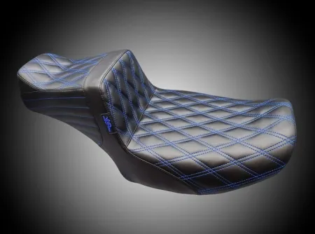Le Pera Tailwhip Double Diamond Stitched Daddy Long Legs Seat With Blue Stitching For Harley Davidson 2023-2025 Touring FLHX Street Glide & FLTR Road Glide Models (LV-587DLDD-BE01)