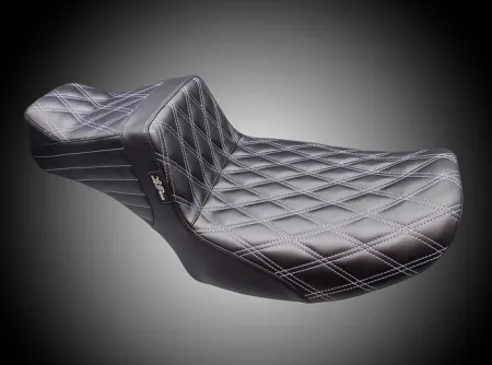 Le Pera Tailwhip Double Diamond Stitched Daddy Long Legs Seat With Grey Stitching For Harley Davidson 2023-2025 Touring FLHX Street Glide & FLTR Road Glide Models (LV-587DLDD-GY01)