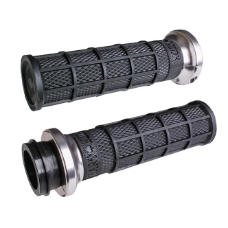 ODI Lock-on Hart-Luck Signature Full-Waffle Grips In Silver For 2008-2024 Harley Davidson E-Throttle Models (V31HTW-BB-S)