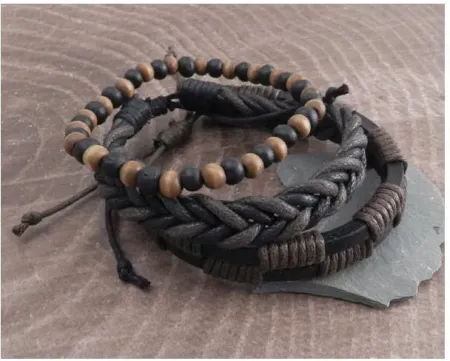 Amigaz Rope Sliders & Wood Bead Bracelet Brown (P413-3PC BRN)