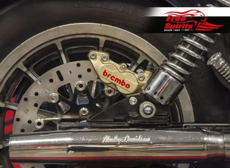 Free Spirits 4 Piston Rear Caliper & Bracket In Gold For Harley Davidson 1991-1999 Dyna Models (205800)