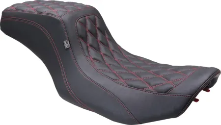 Mustang Double Diamond Squareback Seat In Black With Dark Cherry Stitching For Harley Davidson 2023-2025 Touring FLHX Street Glide & FLTR Road Glide Models (88415DC)