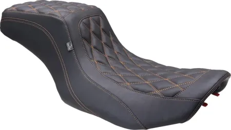 Mustang Double Diamond Squareback Seat In Black With Mandarin Orange Stitching For Harley Davidson 2023-2025 Touring FLHX Street Glide & FLTR Road Glide Models (88415MO)
