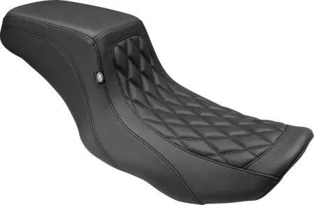 Mustang Double Diamond Squareback Smooth Passenger Seat In Black With Black Stitching For Harley Davidson 2023-2025 Touring FLHX Street Glide & FLTR Road Glide Models (88416)