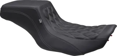 Mustang Double Diamond Smooth Passenger Squareback Seat In Black With Gun Metal Grey Stitching For Harley Davidson 2023-2025 Touring FLHX Street Glide & FLTR Road Glide Models (88416GM)