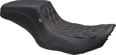 Mustang Double Diamond Smooth Passenger Squareback Seat In Black With Mandarin Orange Stitching For Harley Davidson 2023-2025 Touring FLHX Street Glide & FLTR Road Glide Models (88416MO)