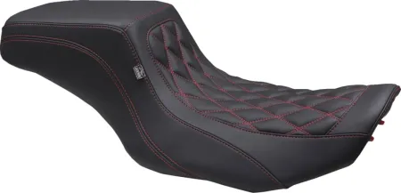 Mustang Double Diamond Smooth Passenger Squareback Seat In Black With Dark Cherry Stitching For Harley Davidson 2023-2025 Touring FLHX Street Glide & FLTR Road Glide Models (88416DC)