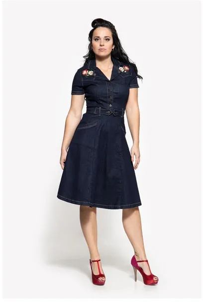 Queen Kerosin Swing Denim Dress Dark Blue (QK4211015338-702-S)