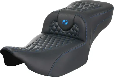 Saddlemen Extended Reach Honeycomb Roadsofa Seat With Blue Stitching For Harley Davidson 2023-2025 Touring FLHX Street Glide & FLTR Road Glide Models (823-07-19001)