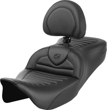 Saddlemen Standard Reach Tuck & Roll Roadsofa Seat With Drivers Backrest For Harley Davidson 2008-2024 FLHR, FLHT, FLHX & FLTR Touring Models (808-07B-202B0)