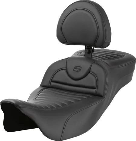 Saddlemen Extended Reach Tuck 'N Roll Roadsofa Seat With Drivers Backrest For Harley Davidson 2008-2024 FLHR, FLHT, FLHX & FLTR Touring Models (Does Not Fit 2023-2024 CVO Models) (808-07B-203B0)