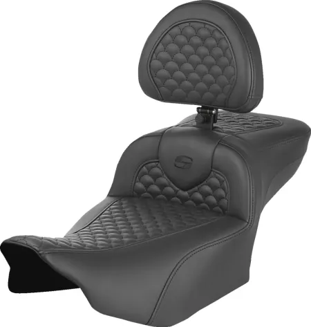 Saddlemen Extended Reach Dragon Scale Stitched Roadsofa Seat With Drivers Backrest With Black Stitching For Harley Davidson 2023-2025 Touring FLHX Street Glide & FLTR Road Glide Models (823-07-209B0)