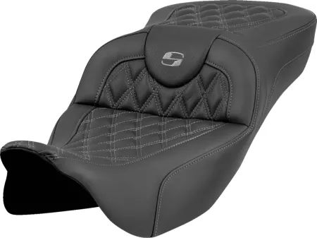 Saddlemen Extended Reach Roadsofa Lattice Stitched Seat With Grey Stitching For Harley Davidson 2008-2024 FLHR, FLHT, FLHX & FLTR Touring Models (Does Not Fit 2023-2024 CVO Models) (808-07B-18402)