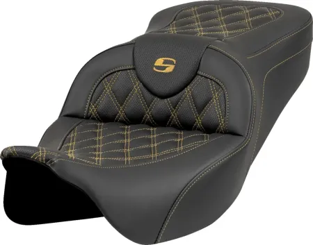 Saddlemen Lattice Stitched Roadsofa Seat With Gold Stitch For Harley Davidson 2008-2024 FLHR, FLHT, FLHX & FLTR Touring Models (Does Not Fit 2023-2024 CVO Models) (808-07B-18207)