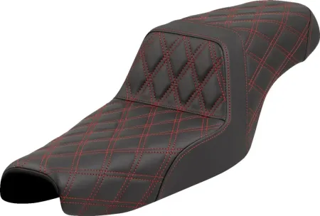 Saddlemen Step-Up Lattice Stitched Seat With Red Stitching For Harley Davidson 2004-2022 XL Sportster Models (Forty-Eight And 3.3G Tank) (807-11-17504)