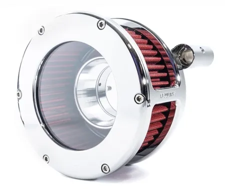Feuling BA Air Cleaner Kit With Clear Cover In Chrome Finish With Red Filter For Harley Davidson 2008-2016 FLT / 2016-2017 FLST & FXDLS (Fly By Wire) Models (5458)