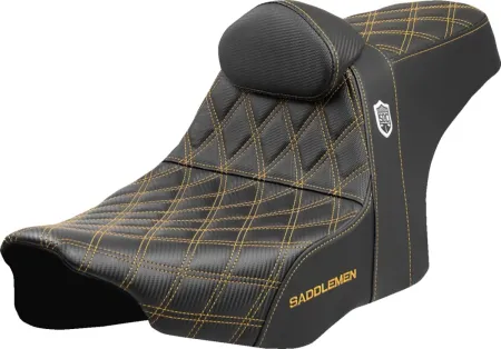Saddlemen SDC Performance Pro Series Gripper Seat With Lumbar Backrest With Gold Stitching For Harley Davidson 2023-2025 Touring FLHX Street Glide & FLTR Road Glide Models (SC82307DB7)