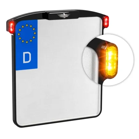 Heinz Bikes All In One Micro License Plate Holder In Black With Turn Signals, Brake Light & Taillight (Austria 210mm x 170mm) (HBKZM-MB-3TS-A)