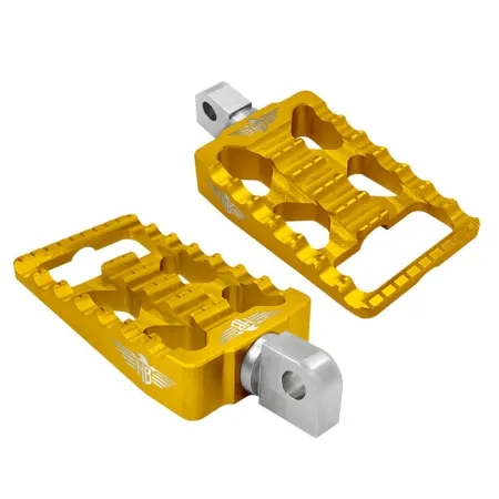 Heinz Bikes MX V1 Passenger Footpegs In Gold For Harley Davidson 2018-2025 M8 Softail & 2021-2025 Sportster RH Models (HB-FPV1-M8P-G)