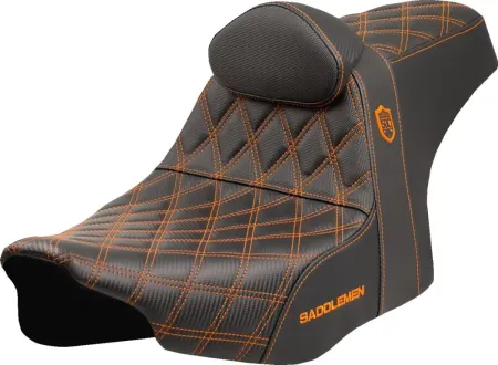 Saddlemen SDC Performance Pro Series Gripper Seat With Lumbar Backrest With Orange Stitching For Harley Davidson 2023-2025 Touring FLHX Street Glide & FLTR Road Glide Models (SC82307DB3)