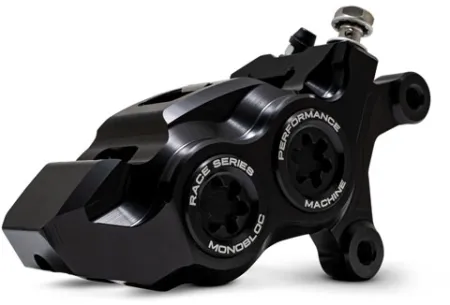 Performance Machine Front Right Race Series 4-Piston Monobloc Caliper In Black Anodised Finish For Harley Davidson 2008-2024 Models (0053-2958-MB)