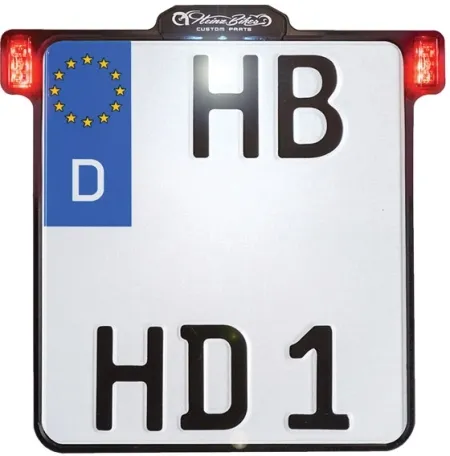 Heinz Bikes All In 2.0 License Plate Bracket In Black With Brake Light, Taillight & License Plate Light (Germany 180mm x 200mm) (HBKZ2.0-MB-RL)