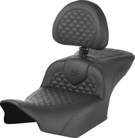 Saddlemen Dragon Scale Stitched Roadsofa Seat With Drivers Backrest With Black Stitching For Harley Davidson 2023-2025 Touring FLHX Street Glide & FLTR Road Glide Models (823-07-208B0)