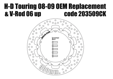 Free Spirits OEM Replacement Front Brake Rotor 300mm In Black For Harley Davidson 2008-2009 Touring & 2006-2017 V-Rod Models With Cast Wheels (203509CK)