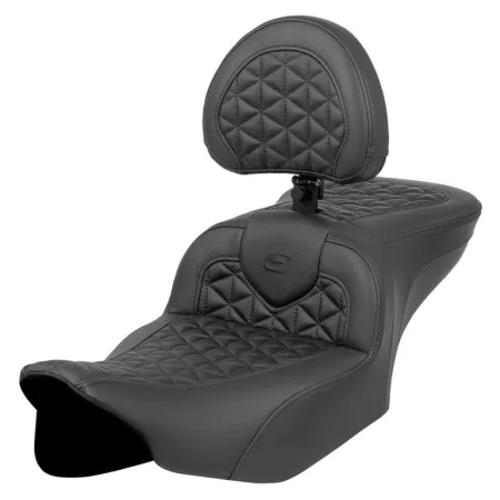Saddlemen Tri Gripper RoadSofa Seat With Drivers Backrest For Harley Davidson 2023-2025 Touring FLHX Street Glide & FLTR Road Glide Models (823-07-210B0)