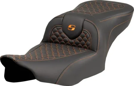Saddlemen Standard Reach Dragon Scale Stitched Roadsofa Seat With Orange Stitching For Harley Davidson 2023-2025 Touring FLHX Street Glide & FLTR Road Glide Models (823-07-20803)