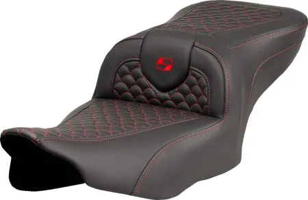 Saddlemen Standard Reach Dragon Scale Stitched Roadsofa Seat With Red Stitching For Harley Davidson 2023-2025 FLHX Street Glide & FLTR Road Glide Models (823-07-20804)