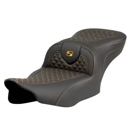 Saddlemen Standard Reach Dragon Scale Stitched Roadsofa Seat With Gold Stitching For Harley Davidson 2023-2025 Touring FLHX Street Glide & FLTR Road Glide Models (823-07-20807)
