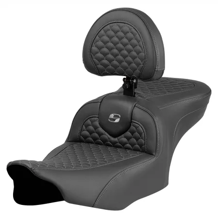 Saddlemen Dragon Scale Stitched Roadsofa Seat With Drivers Backrest With Dark Grey Stitching For Harley Davidson 2023-2025 Touring FLHX Street Glide & FLTR Road Glide Models (823-07-208B2)