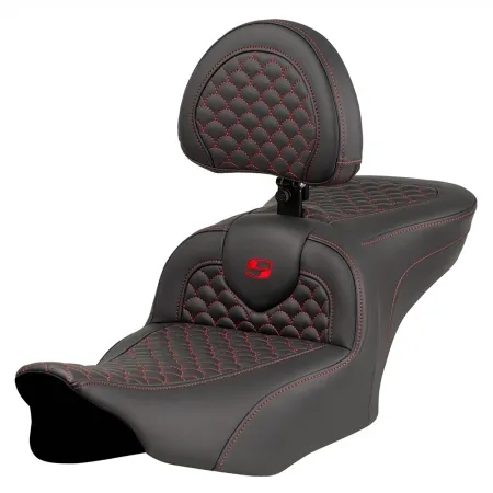 Saddlemen Dragon Scale Stitched Roadsofa Seat With Drivers Backrest With Red Stitching For Harley Davidson 2023-2025 Touring FLHX Street Glide & FLTR Road Glide Models (823-07-208B4)