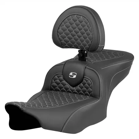 Saddlemen Dragon Scale Stitched Roadsofa Seat With Drivers Backrest With Silver Stitching For Harley Davidson 2023-2025 Touring FLHX Street Glide & FLTR Road Glide Models (823-07-208B5)