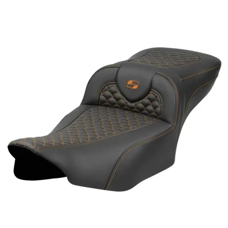 Saddlemen Extended Reach Dragon Scale Stitched Roadsofa Seat With Orange Stitching For Harley Davidson 2023-2025 Touring FLHX Street Glide & FLTR Road Glide Models (823-07-20903)
