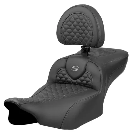 Saddlemen Extended Reach Dragon Scale Stitched Roadsofa Seat With Drivers Backrest With Dark Grey Stitching For Harley Davidson 2023-2025 Touring FLHX Street Glide & FLTR Road Glide Models (823-07-209B2)