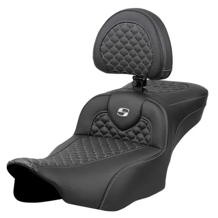 Saddlemen Extended Reach Dragon Scale Stitched Roadsofa Seat With Drivers Backrest With Silver Stitching For Harley Davidson 2023-2025 Touring FLHX Street Glide & FLTR Road Glide Models (823-07-209B5)