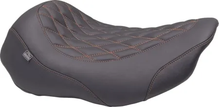 Mustang Double Diamond Wide Tripper Solo Seat Without Driver Backrest With Mandarin Orange Stitching For Harley Davidson 2023-2025 Touring FLHX Street Glide & FLTR Road Glide Models (88503MO)