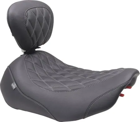 Mustang Wide Tripper Double Diamond Solo Seat With Drivers Backrest In Black With Gun Metal Grey Stitching For Harley Davidson 2023-2025 Touring FLHX Street Glide & FLTR Road Glide Models (89503GM)