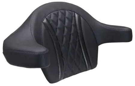 Mustang Deluxe Diamond Extended Arm Wrap-Around Backrest With Sky Blue Stitching For Harley Davidson 2023-2025 Touring FLHX Street Glide & FLTR Road Glide Models (88430SB)
