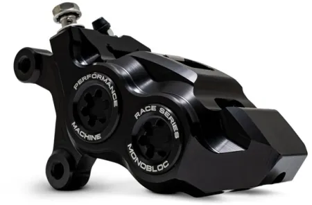Performance Machine Front Left Race Series 4-Piston Monobloc Caliper In Black Anodised Finish For Harley Davidson 2008-2024 Models (0053-2957-MB)