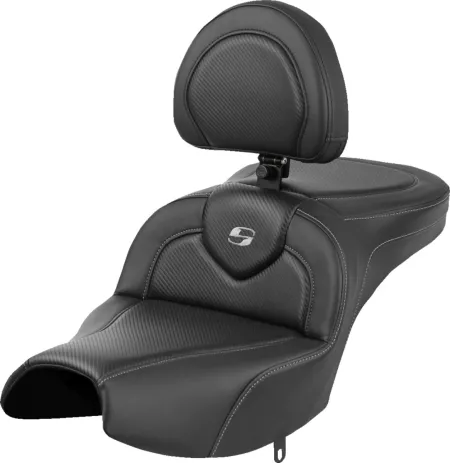 Saddlemen Standard Reach Carbon Fiber Roadsofa Seat With Drivers Backrest For Indian 2022-2025 Pursuit & Roadmaster Models (I22-02-185BR)