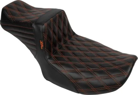 Le Pera Tailwhip Double Diamond Stitched Daddy Long Legs Seat With Orange Stitching For Harley Davidson 2023-2025 Touring FLHX Street Glide & FLTR Road Glide Models (LV-587DLDD-OB4)