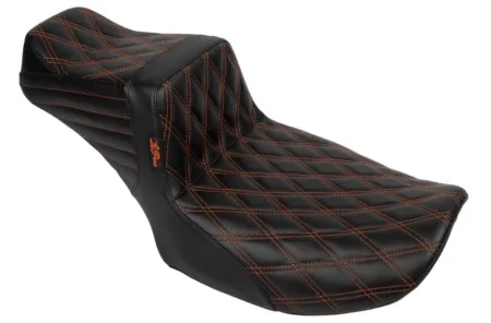 Le Pera Tailwhip Double Diamond Stitched Daddy Long Legs Seat With Orange Stitching For Harley Davidson 2023-2025 Touring FLHX Street Glide & FLTR Road Glide Models (LV-587DLDD-OB4)