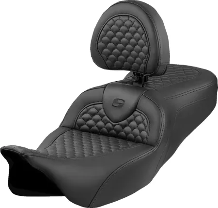 Saddlemen Standard Reach Dragon Scale Stitched RoadSofa Seat With Black Stitching With Drivers Backrest For For Harley Davidson 2008-2024 FLHR, FLHT, FLHX & FLTR Touring Models (Does Not Fit 2023-2024 CVO Models) (808-07B-208B0)