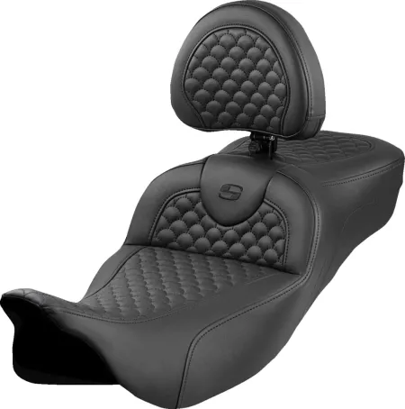 Saddlemen Extended Reach Dragon Scale Stitched RoadSofa Seat With Black Stitching With Drivers Backrest For For Harley Davidson 2008-2024 FLHR, FLHT, FLHX & FLTR Touring Models (Does Not Fit 2023-2024 CVO Models) (808-07B-209B0)